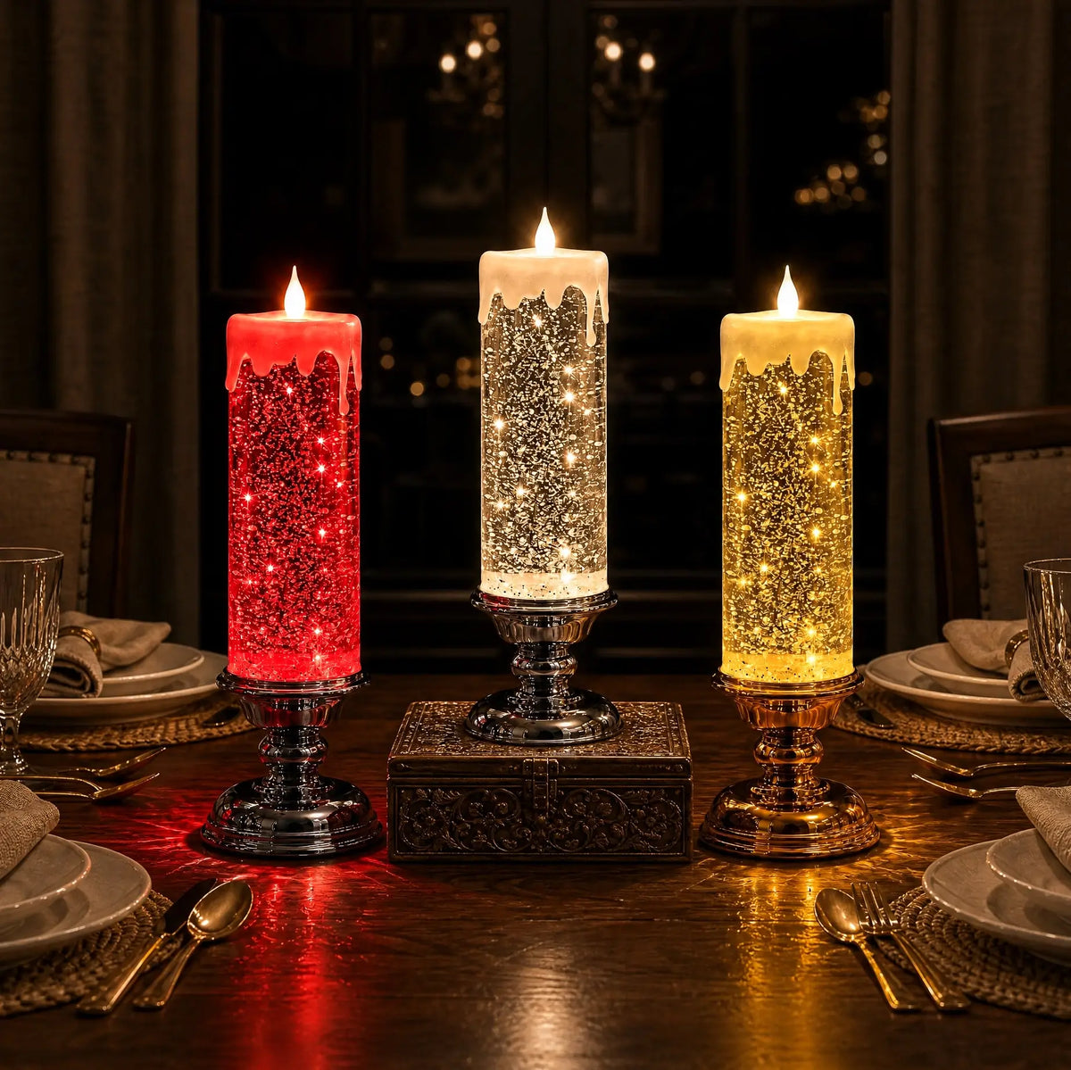 Flameless Glitter Candle – LED Candle with Swirling Sparkle in Three Colors