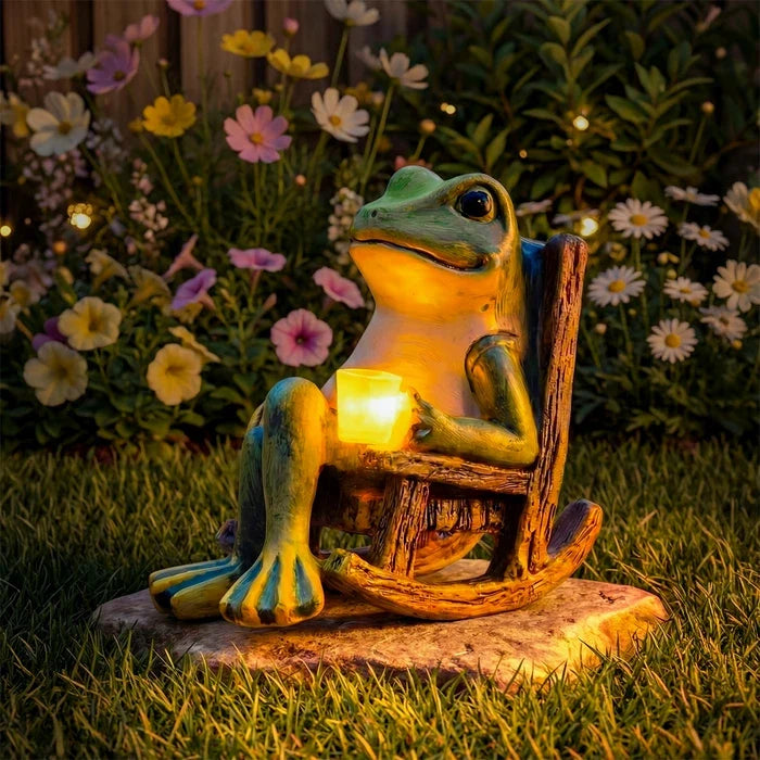 Frog Garden Ornament – Lit Cup Gives a Soft Warm Glow on Porch or Patio