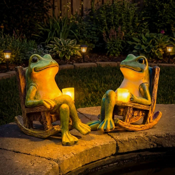 Frog Garden Ornament – Lit Cup Gives a Soft Warm Glow on Porch or Patio