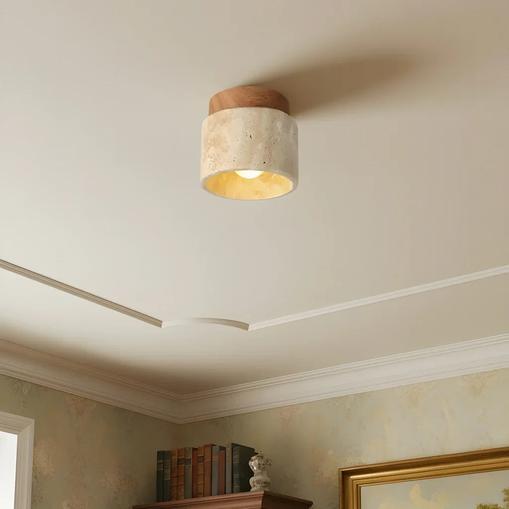 Kairi Scandinavian Natural Travertine Semi Flush Mount Ceiling Light 2