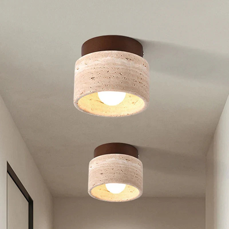 Kairi Scandinavian Natural Travertine Semi Flush Mount Ceiling Light 4