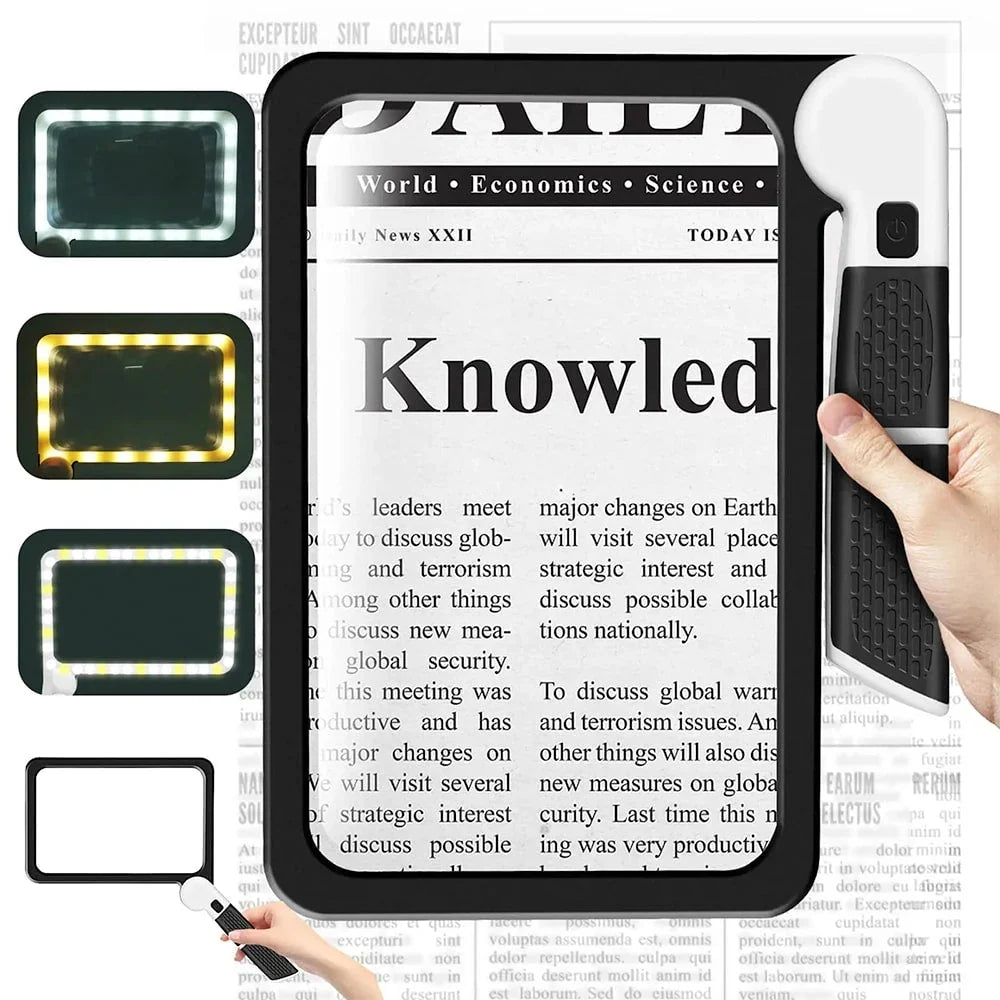 Kalsten | Full-Sided Handheld Magnifying Glass – 5X Magnification, LED Illuminated Magnifier with 3 Modes, Ideal for Reading Books and for Seniors 1