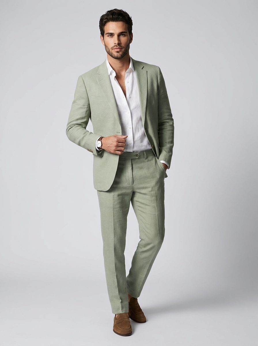 Luchtig Geweven Set met Blazer en Pantalon voor Heren 0