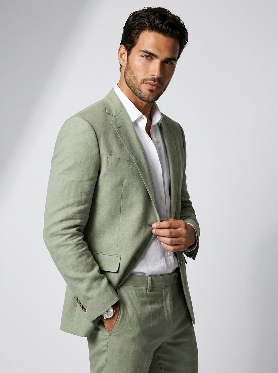 Luchtig Geweven Set met Blazer en Pantalon voor Heren 1