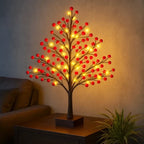 Small Christmas Tree with Lights – Red Holly Berries for Mantels and Tables