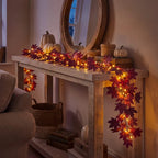 Fall Leaf Garland with Lights – Deep Red Maple Vine You Can Bend to Shape