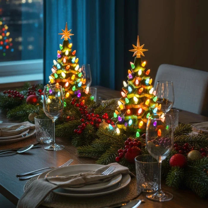 Tabletop Christmas Tree Light – Retro Sculpted Tree with a Star on Top