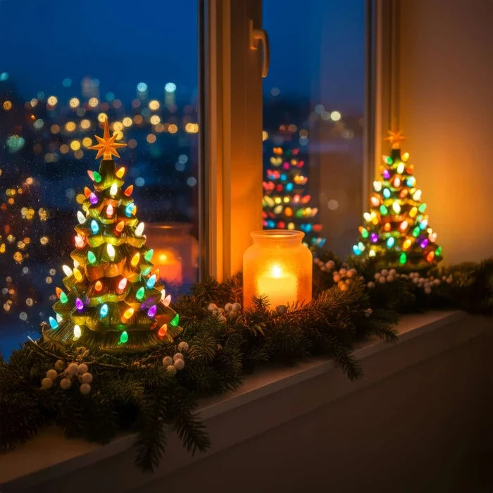 Tabletop Christmas Tree Light – Retro Sculpted Tree with a Star on Top