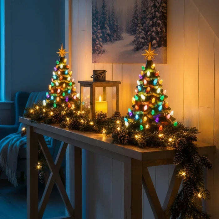Tabletop Christmas Tree Light – Retro Sculpted Tree with a Star on Top