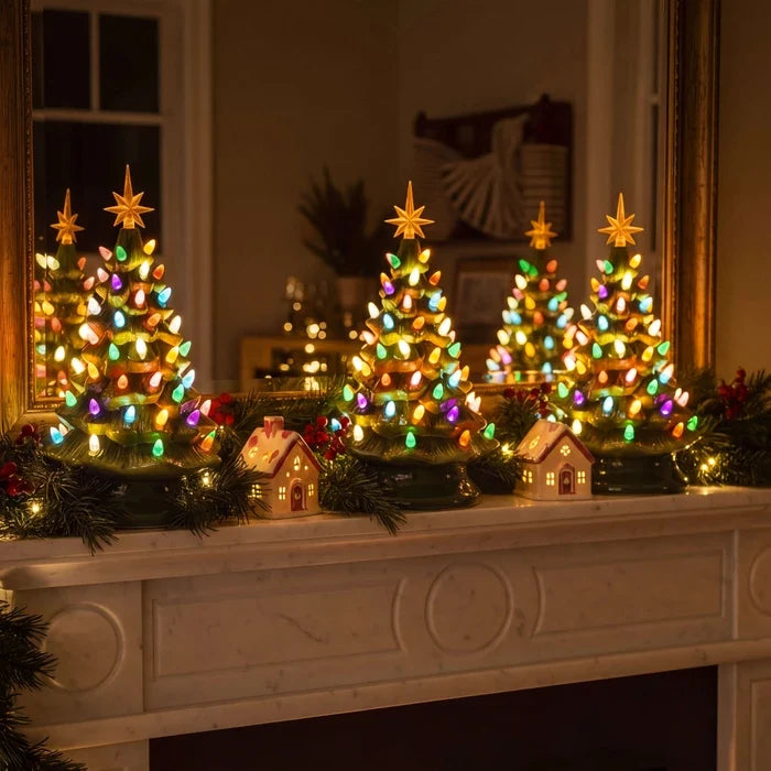 Tabletop Christmas Tree Light – Retro Sculpted Tree with a Star on Top