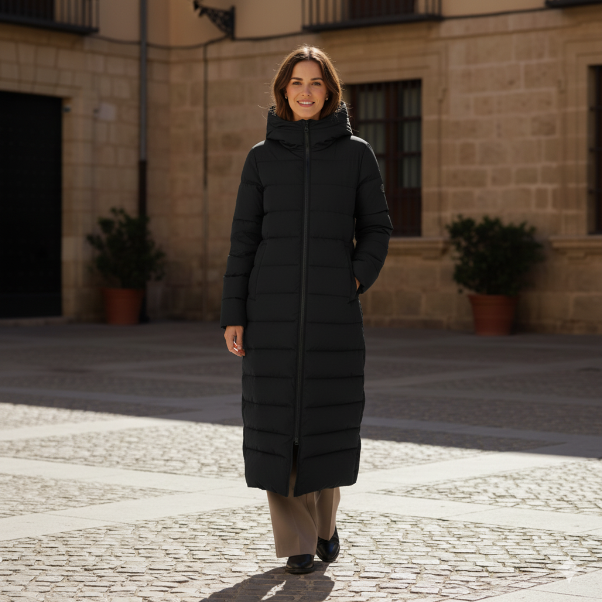 Long Quilted Coat | Warm Elegant Winter Outerwear, Hooded Zip Design