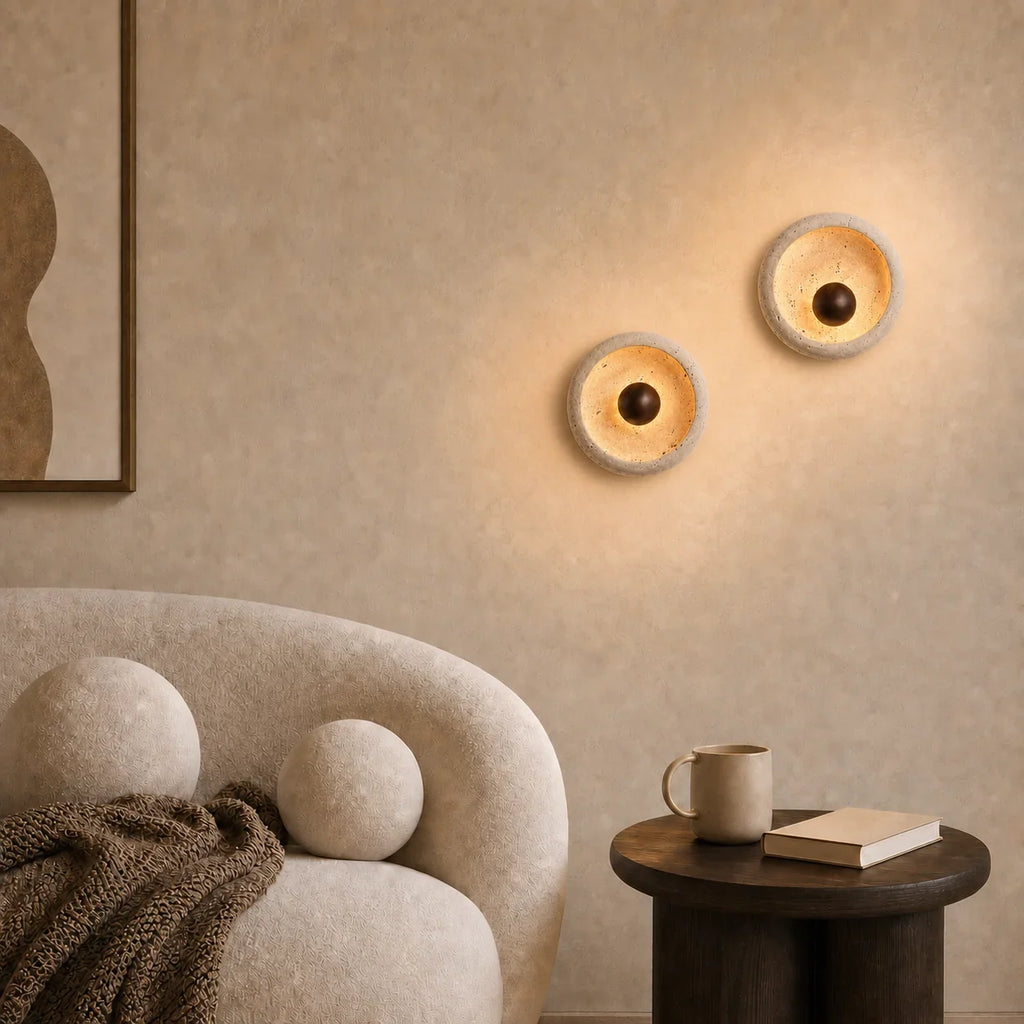 Novelle Modern Travertine Round Wall Sconce 5