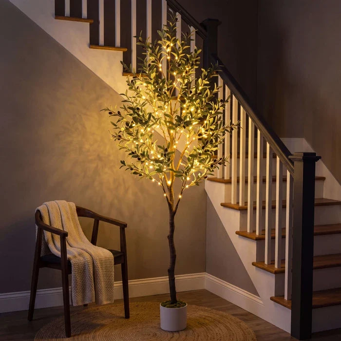 Faux Olive Tree with Lights – Gray-Green Leaves and Twinkling LEDs