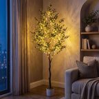 Faux Olive Tree with Lights – Gray-Green Leaves and Twinkling LEDs