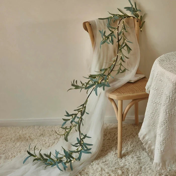 Faux Olive Stem with Lights – Mediterranean Greenery with a Soft Built-In Glow