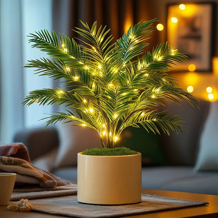 Artificial Palm Light – Faux Areca Plant with a Warm Glow Along Each Frond
