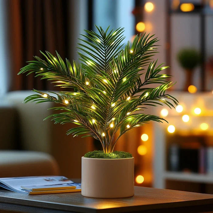 Artificial Palm Light – Faux Areca Plant with a Warm Glow Along Each Frond
