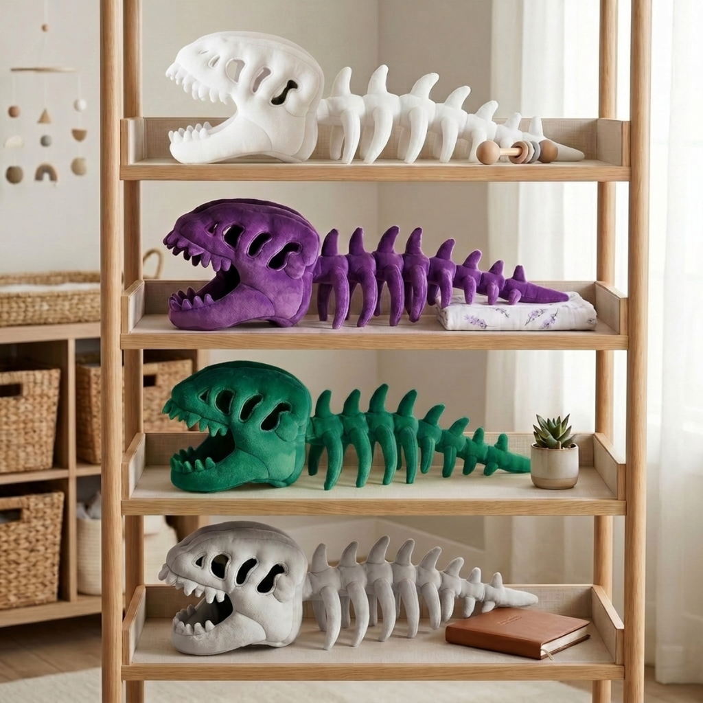 Pluche capuchon met dinosaurusschedel voor kinderen – verkleedkostuum met skeletruggengraat 2