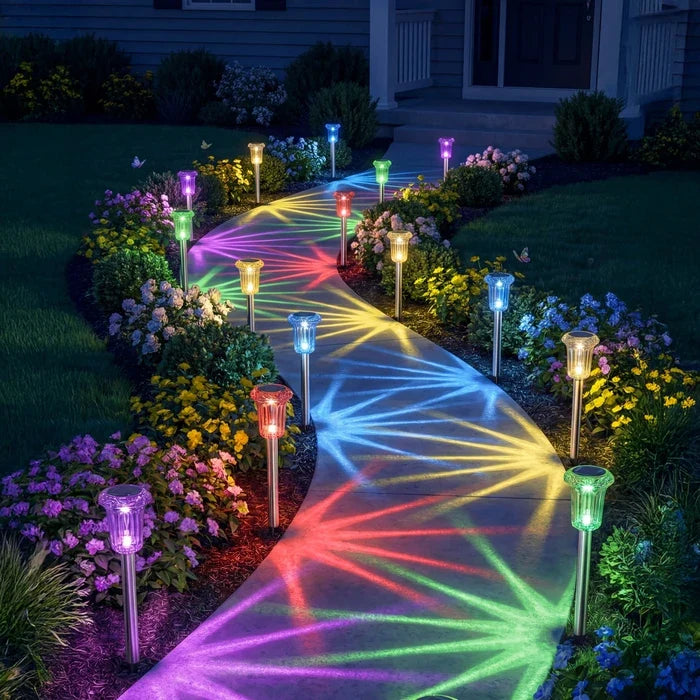 Garden Path Lights – Solar Starburst Stakes That Spread Rainbow Color