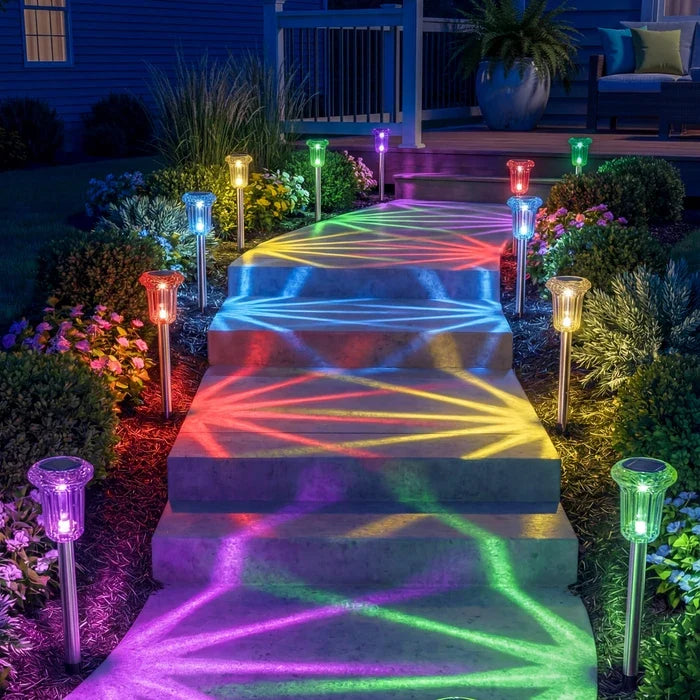 Garden Path Lights – Solar Starburst Stakes That Spread Rainbow Color