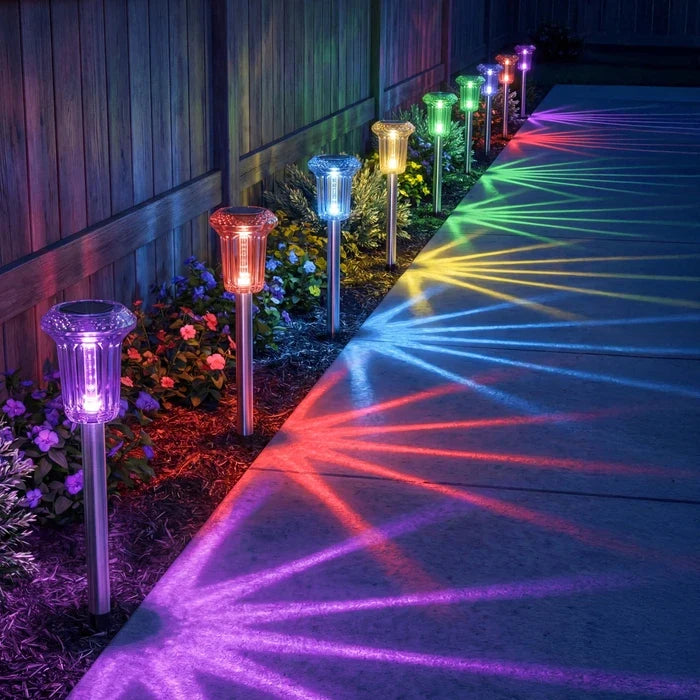 Garden Path Lights – Solar Starburst Stakes That Spread Rainbow Color
