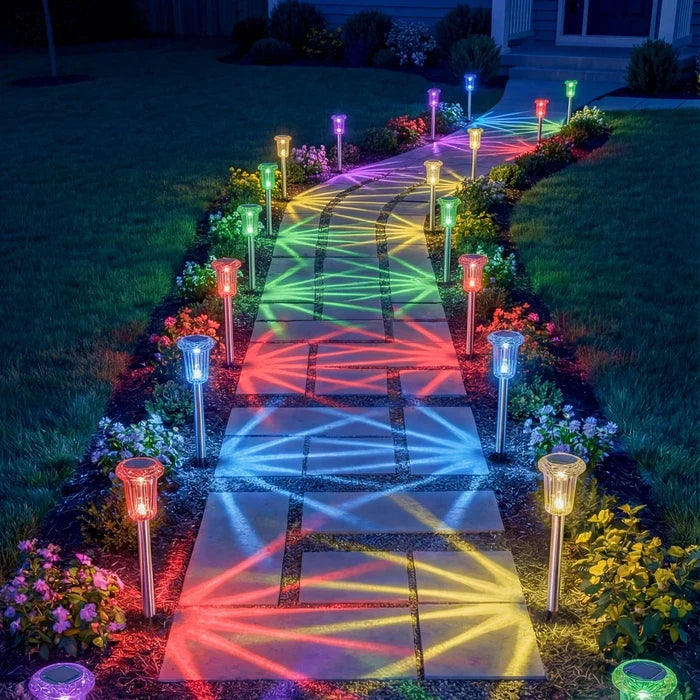 Garden Path Lights – Solar Starburst Stakes That Spread Rainbow Color