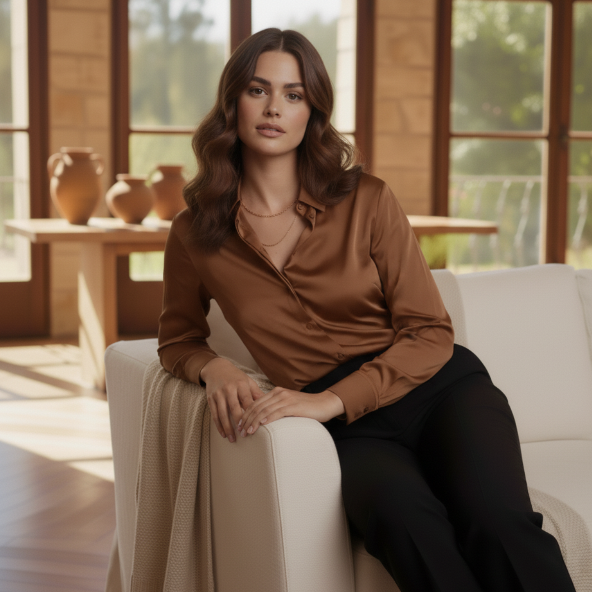 Satin Blouse | Timeless Elegant Style, Fluid Drape Button-Front Top Womens