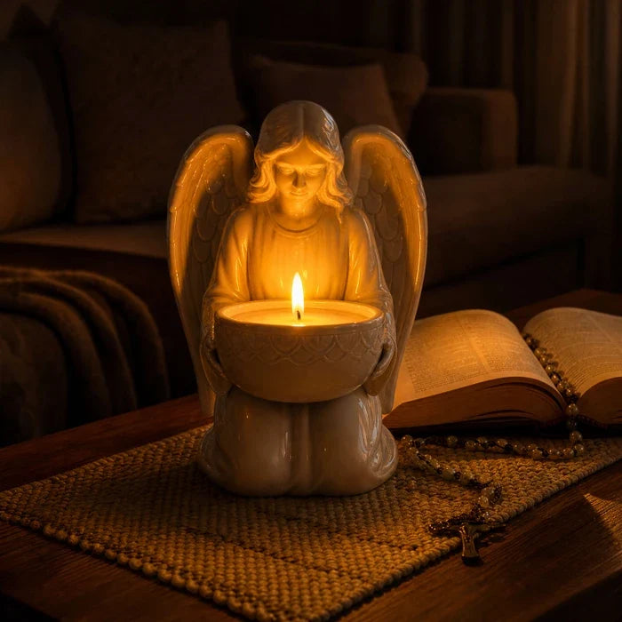 Angel Figurine Candle Stand – Sculpted Statue with a Glossy Wrap-Around Cradle
