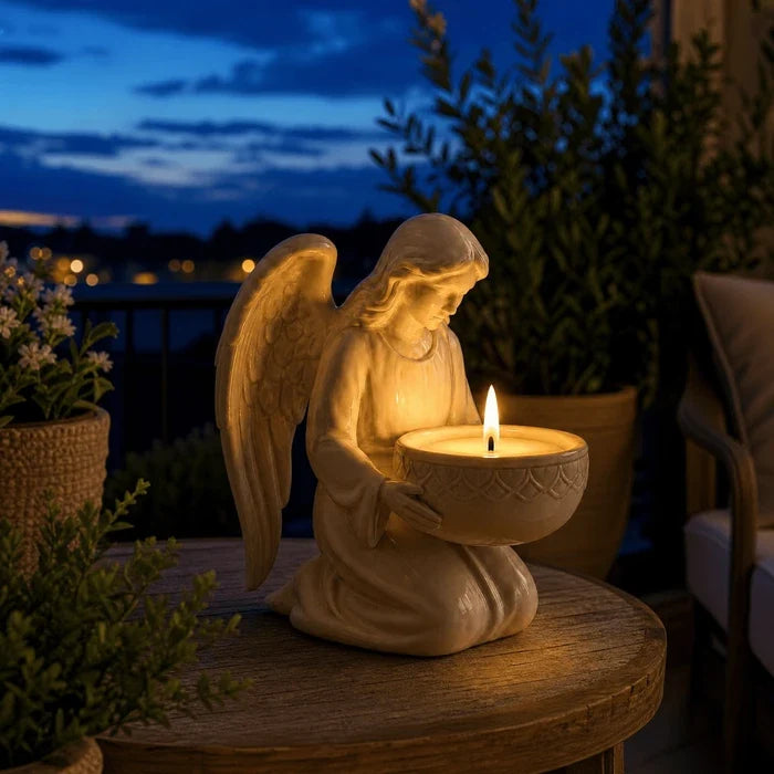 Angel Figurine Candle Stand – Sculpted Statue with a Glossy Wrap-Around Cradle