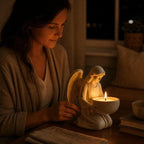 Angel Figurine Candle Stand – Sculpted Statue with a Glossy Wrap-Around Cradle