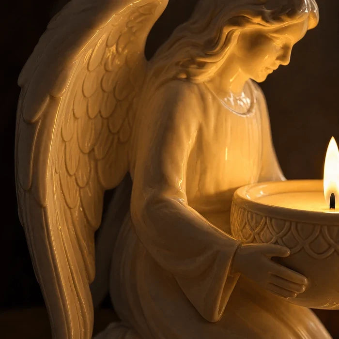 Angel Figurine Candle Stand – Sculpted Statue with a Glossy Wrap-Around Cradle