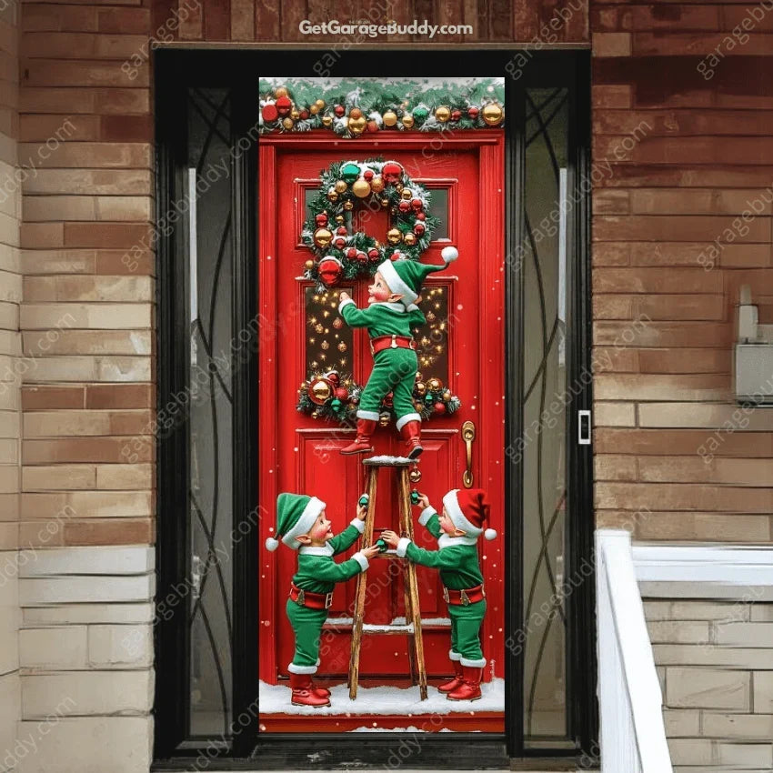 Santa's Elves Christmas Front Door Cover with Easy Stretch Fit 0