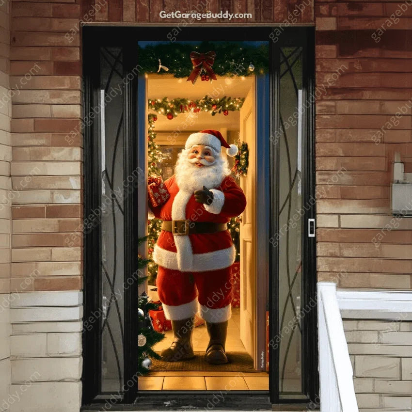 Santa's Welcome Christmas Door Cover - Easy Stretch Fit for Holiday Cheer 0
