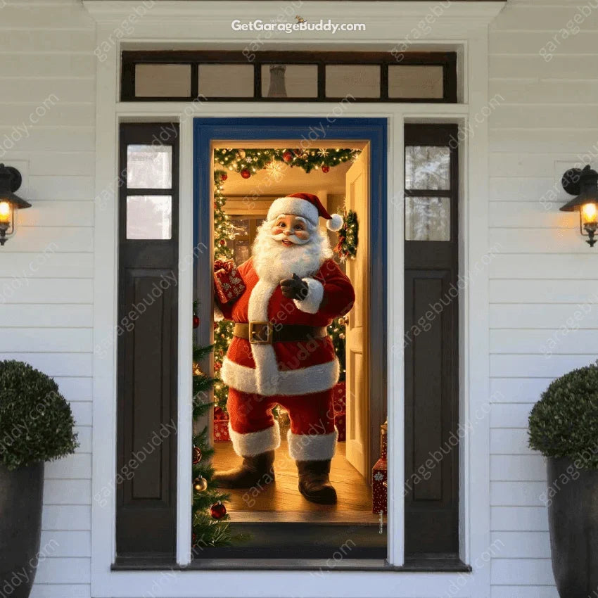Santa's Welcome Christmas Door Cover - Easy Stretch Fit for Holiday Cheer 2