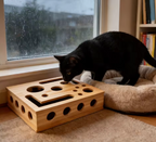 Wooden Cat Treat Puzzle – Paw-Reach Game Box with a Claw-Filing Floor