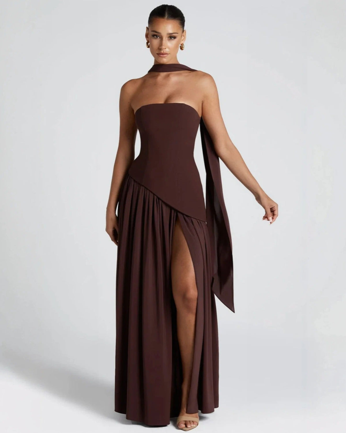 Serena | Strapless Lace-Up Slit Maxi Dress 0