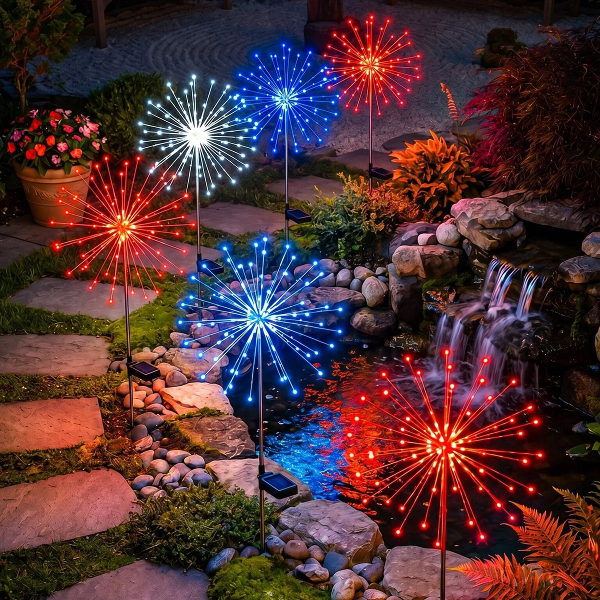 Patriotic Garden Lights – Solar Path Stakes With a Three-Color Twinkle