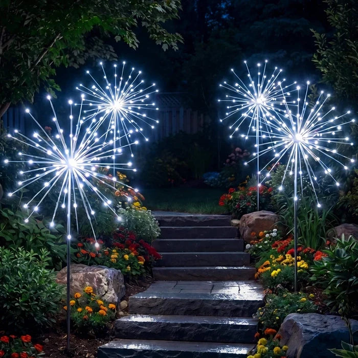 Solar Path Lights – Cool White Firework Sparkle for Borders and Flower Beds