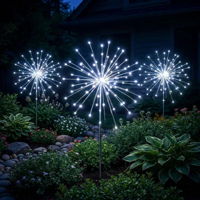 Solar Path Lights – Cool White Firework Sparkle for Borders and Flower Beds