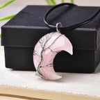 Tree of Life Pendant Necklace – Moon Design with Small Crystals in Five Choices