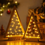 Light-Up Wooden Christmas Tree Set – Minimal Triangles with Star String Lights