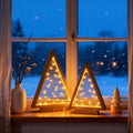 Light-Up Wooden Christmas Tree Set – Minimal Triangles with Star String Lights