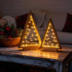 Light-Up Wooden Christmas Tree Set – Minimal Triangles with Star String Lights