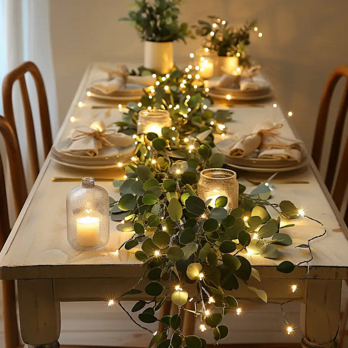 Olive Garland with Fairy Lights – Faux Leaf Vine for Shelves and Mirrors