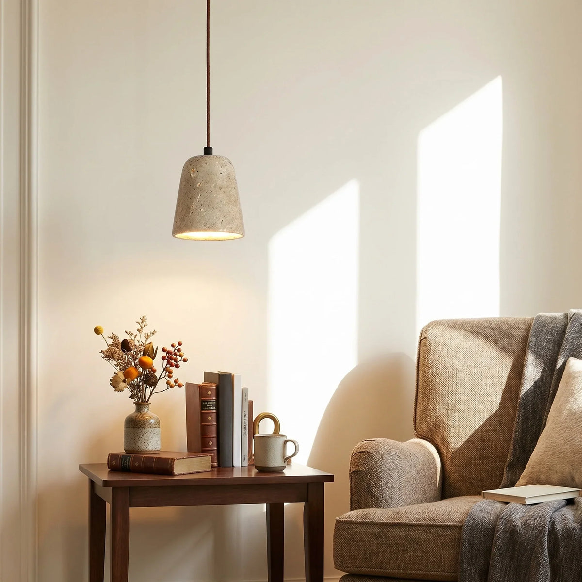 Tarell Modern Travertine Natural Cone Pendant Light 6