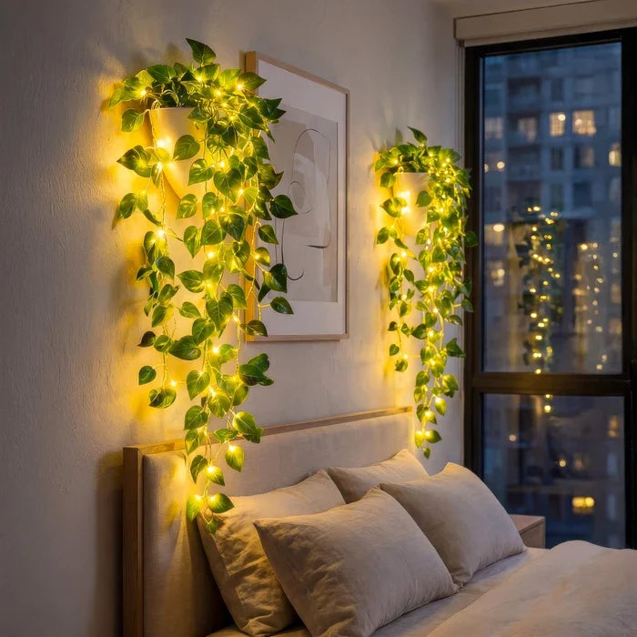 LED Ivy Pot Lamp – Trailing Faux Greenery with Warm Light for Shelves
