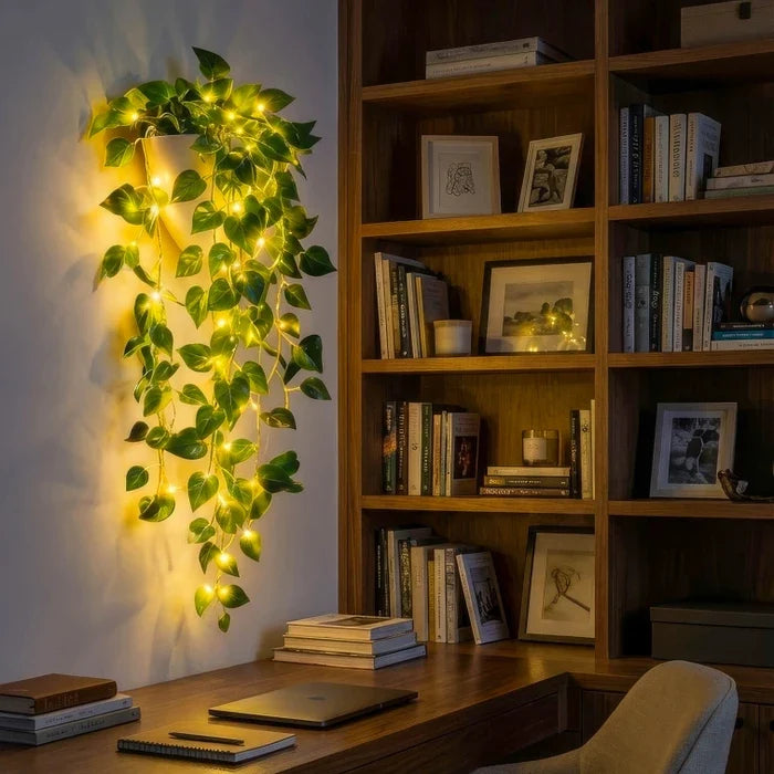 LED Ivy Pot Lamp – Trailing Faux Greenery with Warm Light for Shelves