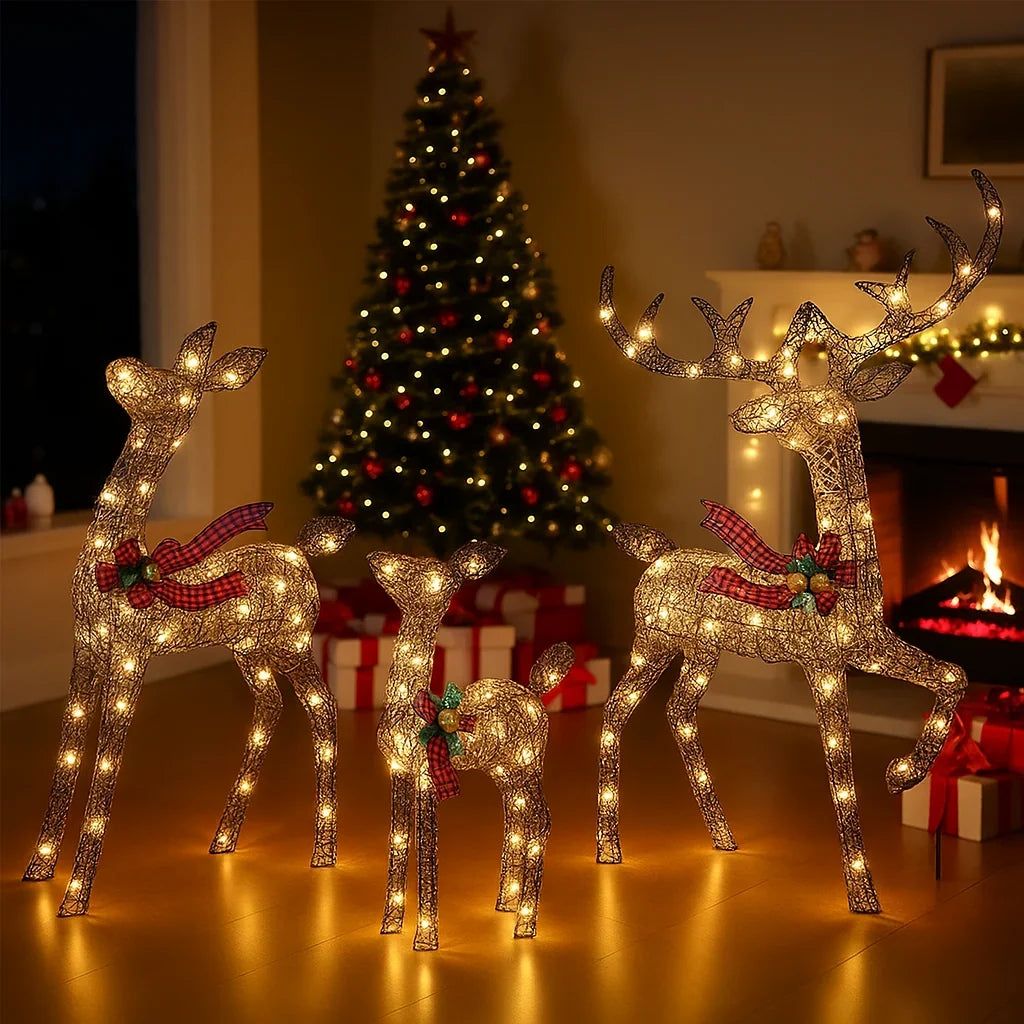 Rattan-look reindeer set