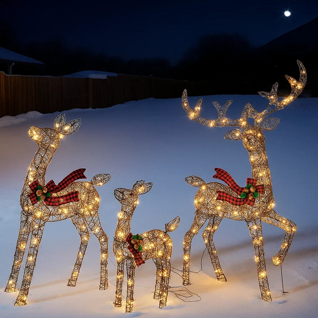 Rattan-look reindeer set