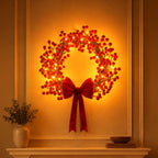 Christmas Wreath With Lights – Red Holly Berries and Warm Champagne Fairy Lights
